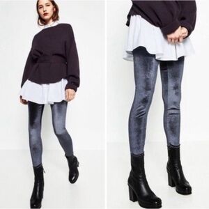 Zara high waist neutral minimal velvet leggings